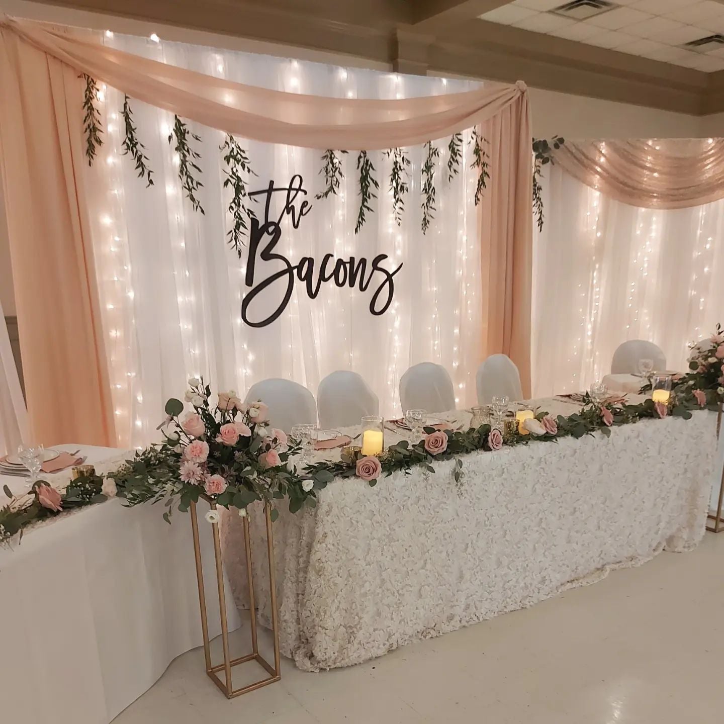 3 part pink and white bridal table backdrop extra large bridal party design